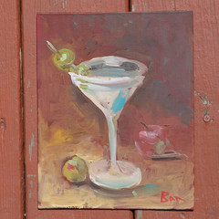Original Oil Painting Martini & Olives, Cocktail Still Life Art, Bar Wall Decor