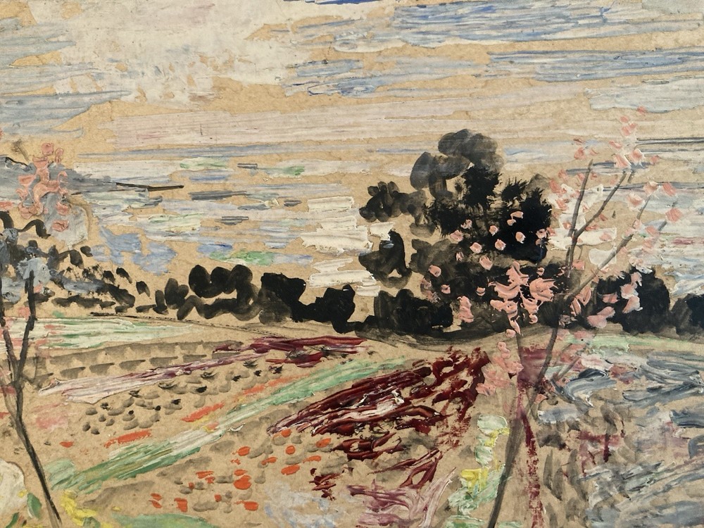 Belle Oil Painting Landscape On Panel Cardboard 1950 Impressionist Pointillism