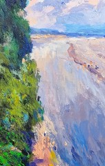 Oil painting Mointain river Ukrainian painter canvas Unframed original landscape