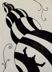 ACEO pen and ink on yupo ORBS #1 black and white by G. Beegle