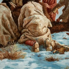 Grandpa Vintage ALASKA Eskimo Hunting Wildlife Scene Oil Painting 36″W x 24″L