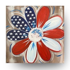 Hand Painted Patriotic USA Flower Acrylic 12×12” Canvas Panel Original