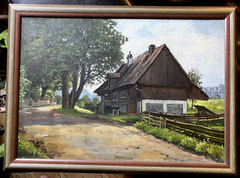 Oil Painting Farm Well Thuringia Sign. Lauschers Summer Day Stroller