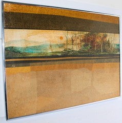 JOHN AXTON 1947 MIXED MEDIA PAINTING ON BOARD SIGNED MINIMAL LANDSCAPE AMERICAN