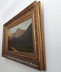 ANTIQUE ITALIAN UGO GALVAGNI ALPINE LANDSCAPE PAINTING OIL CANVAS 115X90cm