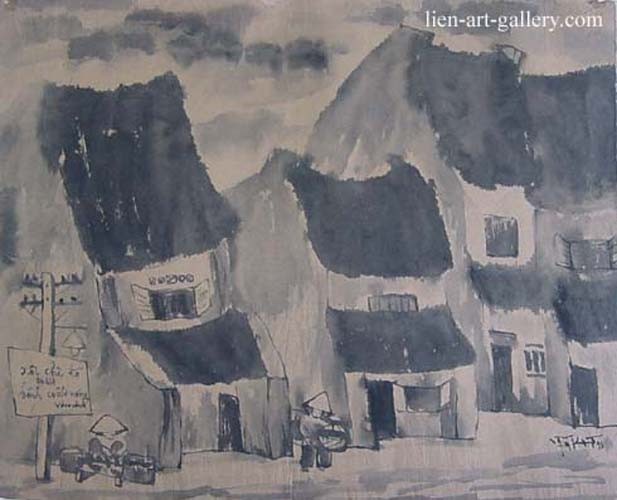 Nguyen Khanh Vietnamese Ancient street original watercolor painting Art In Heart