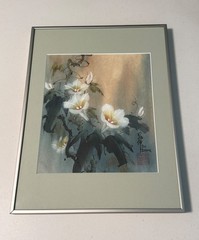 Original Dee DeVane Sumi-e Floral Painting, Signed 1985 Watercolor Gouache, Orie
