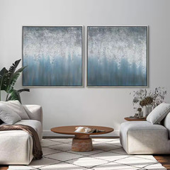 Blue Rain Textured Metallic Hand Painted by Martin Edwards Framed Abstract Dipty
