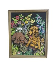 Paint/Color By Number Black Velvet Dogs Animals Flowers Framed 15.5″ X 19″