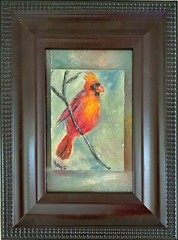Cardinal 3DOriginal Oil Painting 3×4 image matted 4×6 framed on gessoed masonite