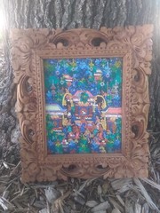 Balinese Oil Painting in Hand Carved Frame 11×14 inches READ
