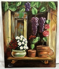 Original Oil Painting Green House Garden Shed Still Life Signed Israel 20″x16″