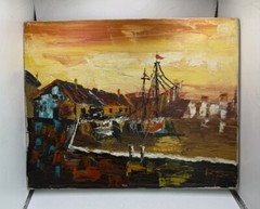 Original Oil Painting Of Docked Fishing Boat Unsigned Ready To Frame 8×10