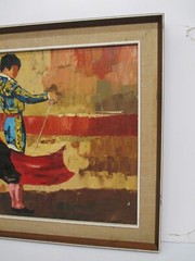 Vtg Signed Mid-Century Modern Painting Spanish Matador Bullfighter Framed