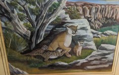 Pair Gouache Paper Painting Mountain Lion / Cougar 6.5 x 9.5 in Vintage