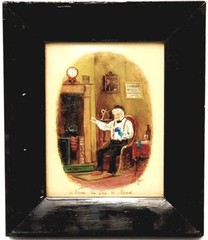 Glass Picture „Never Too Old to Patch“ Oil Painting Circa 1898 Signed Titled Dated