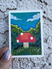 ACEO Original Painting Minecraft Mushroom Forest Pixel Video Game – Hannah Russ