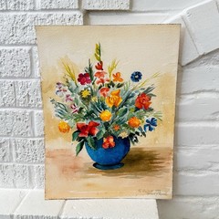 Original Watercolor Still Life Bouquet Flower Painting 1988 Signed Vintage 10”x7
