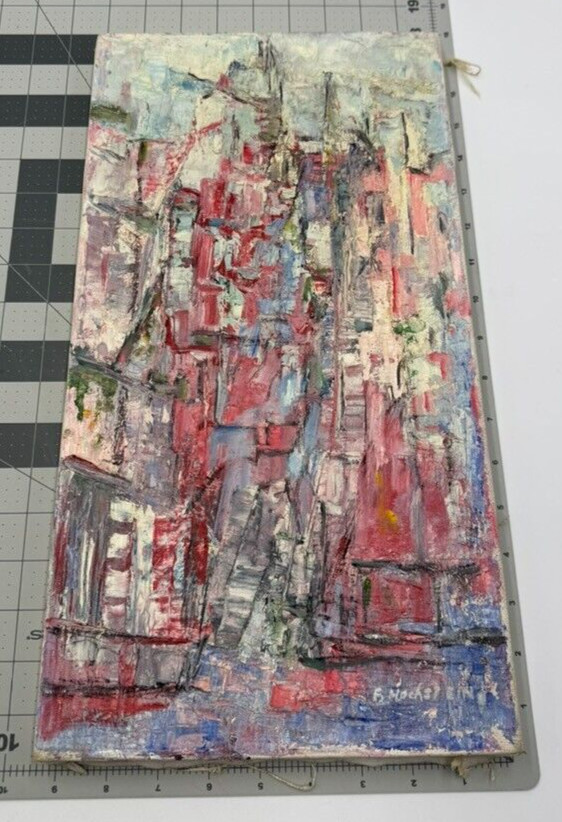F Hochstein „Street in Majorca“ Abstract Oil Canvas MID Century 18″ x 9.5″