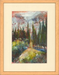 Fiona C. Goldbacher – 20th Century Watercolour, Cypress Trees