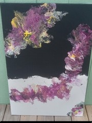 Purple On Black And White Fluid Art painting on canvas original large 24″×36″