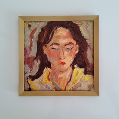 Woman Face Painting Oil Original Artwork Portrait Abstract Modern Small Painted