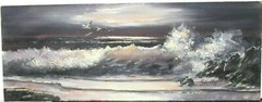 STELLA ORIGINAL OIL ON MASONITE SEASCAPE BIRDS PAINTING UNFRAMED