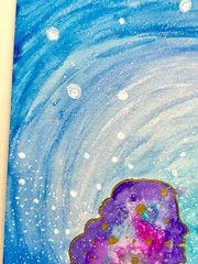 Watercolor Silhouette Original Memorial Art Angels Sky Clouds Star Paint