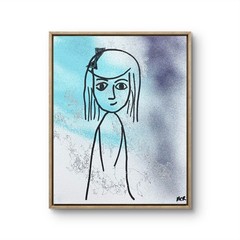 Original Signed Mixed Media Art Line Drawing Young Girl Painting 11×14 OOAK