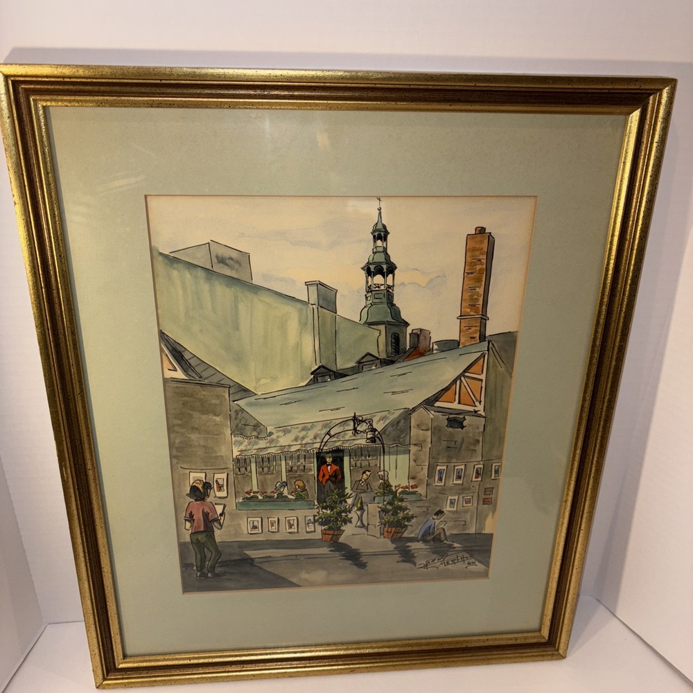 Vintage Harry Merthou Watercolor Framed Picture Signed 1964 Quebec City