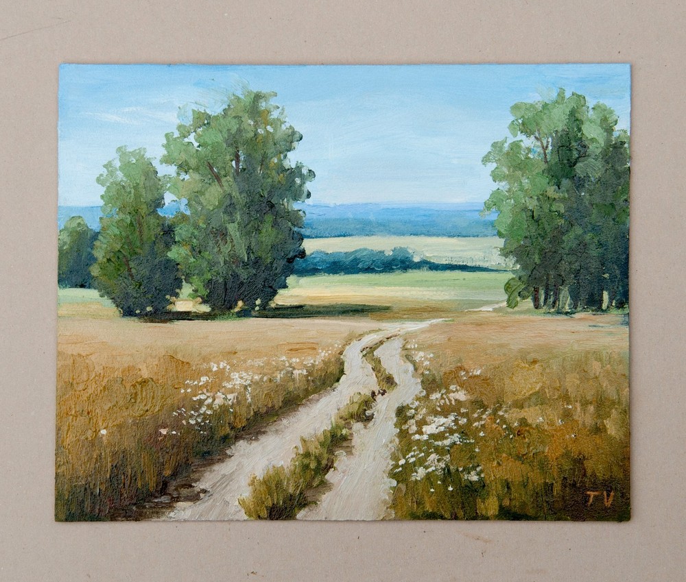 Original Oil Painting Summer Countryside Landscape Trees, Field, Nature Wall Art