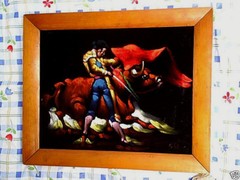 BULLFIGHTER OIL ON FELT pablo j.castaneda Mexico Signed,painting,yazmin curios