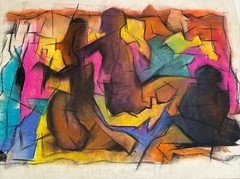 ANTIQUE DRAWING ABSTRACT MID CENTURY MODERN LISTED AMERICAN WALTER E COHEN JR