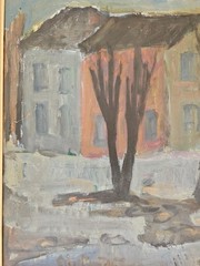 ORIGINAL SCANDINAVIAN OIL PAINTING SWEDISH MODERNIST WINTER LANDCAPE SIGNED
