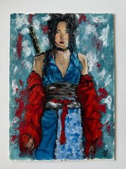 Geisha Original Art Woman Wall Art Japan Girl Oil Pastels Art Samurai Art Woman