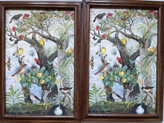 1988 Vtg Lot of 2 Tropical Bird Colorful Painting MCM Framed & Signed Print