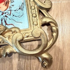 Vtg COA Art Enamel on Copper, Manor Signed, The Clown, Baroque Brass Gold Frame
