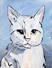 Original Abstract 11×14 Cat Portrait Acrylic Painting Blue Wall Art Home Decor
