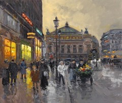 Art Giclee Printed Oil Painting Paris Street Scene at dusk by Edouard Cortes