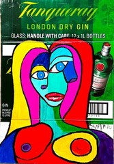 Colorful LADY PAINTING original SWARTZMILLER DNA SIGNED ART Upcycled CB 18×24