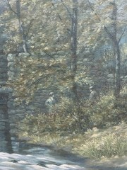 Blue-Green Landscape Flowing River Oil on Canvas