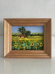 Oil Painting Landscape Sunflowers field Wall Art Gift 18x24cm Small House Gift