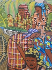 Signed Don Sanche Haitian Market Village Island Painting Folk Art 21×24 Canvas