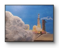 Original Modern Lift Off Space Shuttle 9×12 Canvas Paper