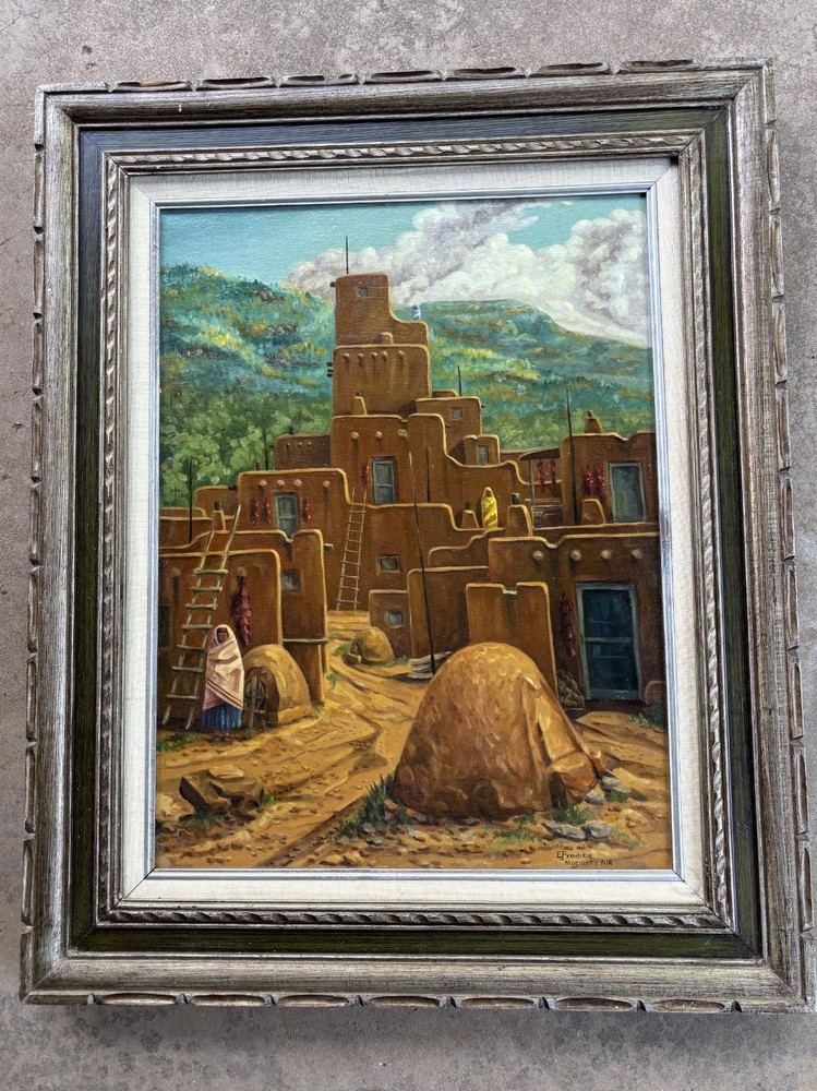 Eugene Predika Oil on Canvas Native American Pueblo Signed Very Good Condition