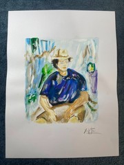MANOUCHER YEKTAI (15.7x 11.8 in) painting on old paper signed stamped