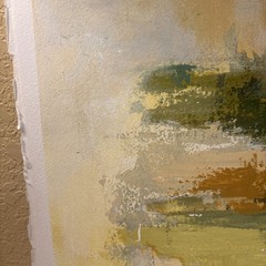 Arcylic Oil? Matte PAINTING Greens Yellow ABSTRACT MID CENTURY 22”x15
