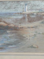 ANTIQUE DRAWING LIGHTHOUSE PASTEL MASTERFUL IMPRESSIONISM COASTAL NAUTICAL TONAL
