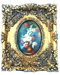 Floral Ornate Gold Frame Oval Wood Plaster Art of Flowers Wall Decor Print