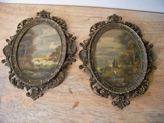 Pr Miniature Oil Paintings on Copper Italy Landscapes Oval Filigree Frame Sgnd